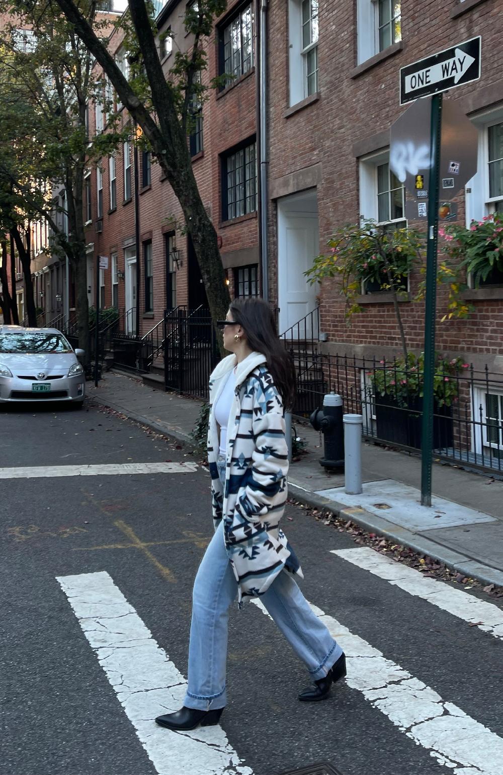 Boston Traders Glacial Blue Aztec Oversized Hooded Jacket