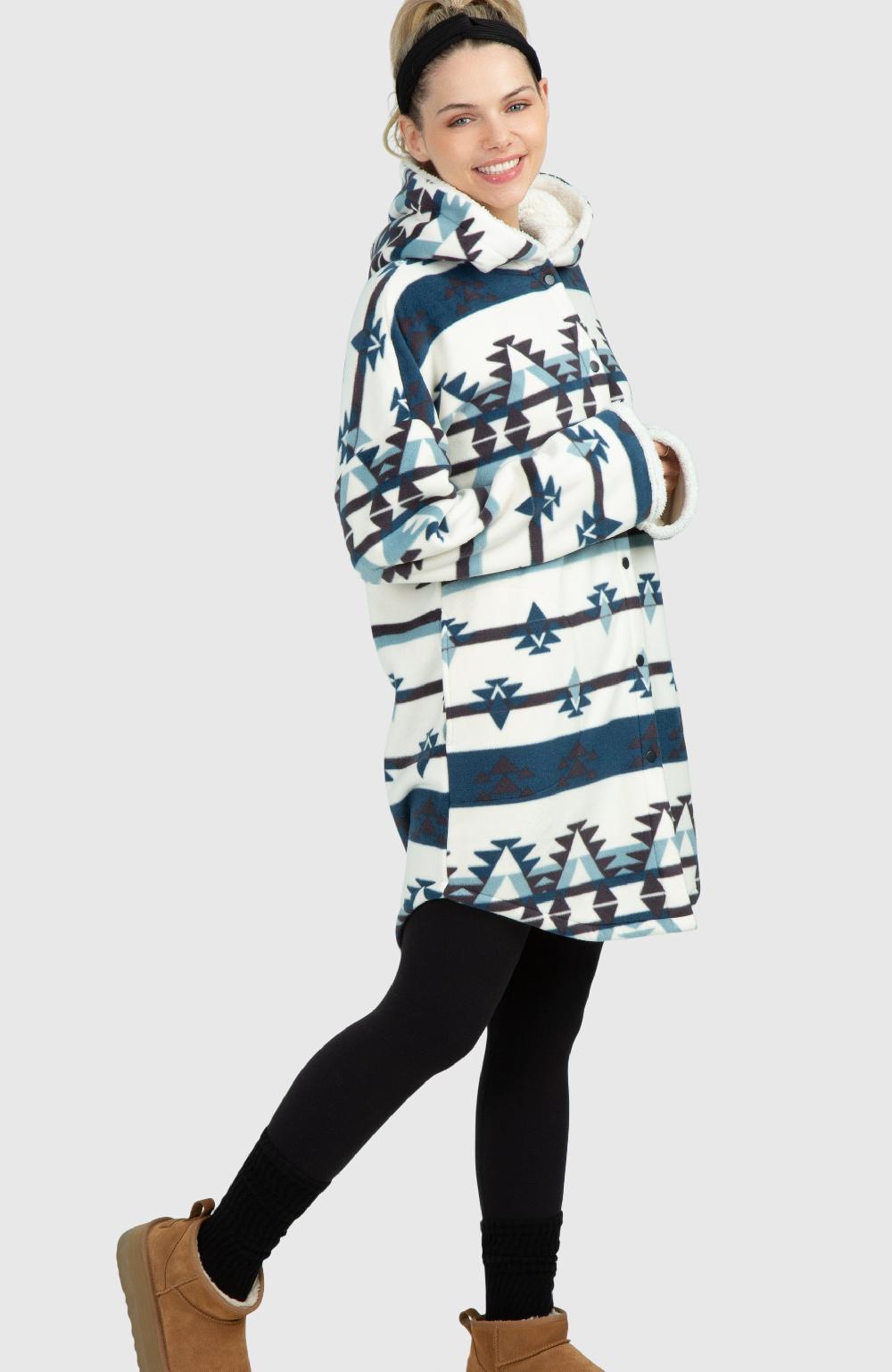 Boston Traders Glacial Blue Aztec Oversized Hooded Jacket