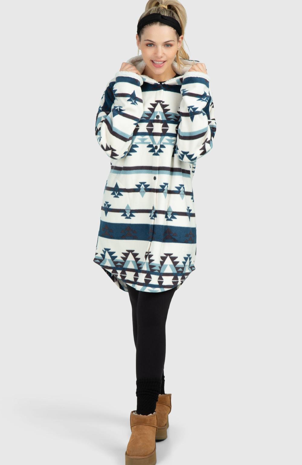 boston traders Glacial Blue Aztec Oversized Hooded Jacket