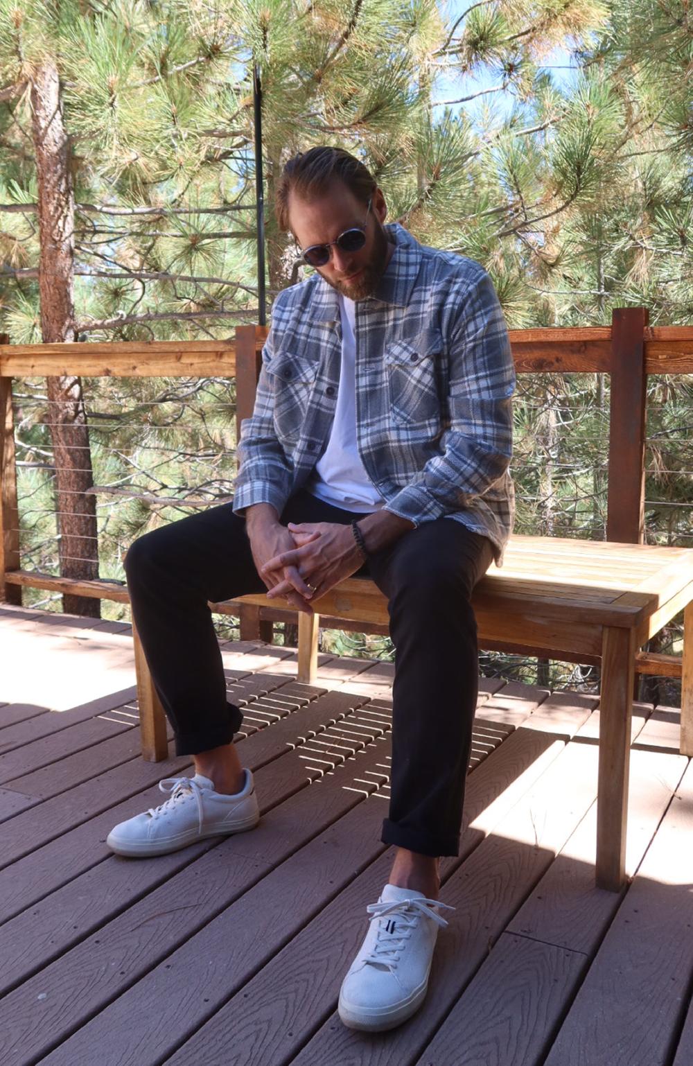 Boston Traders Grey And Ivory Herringbone Plaid Overshirt