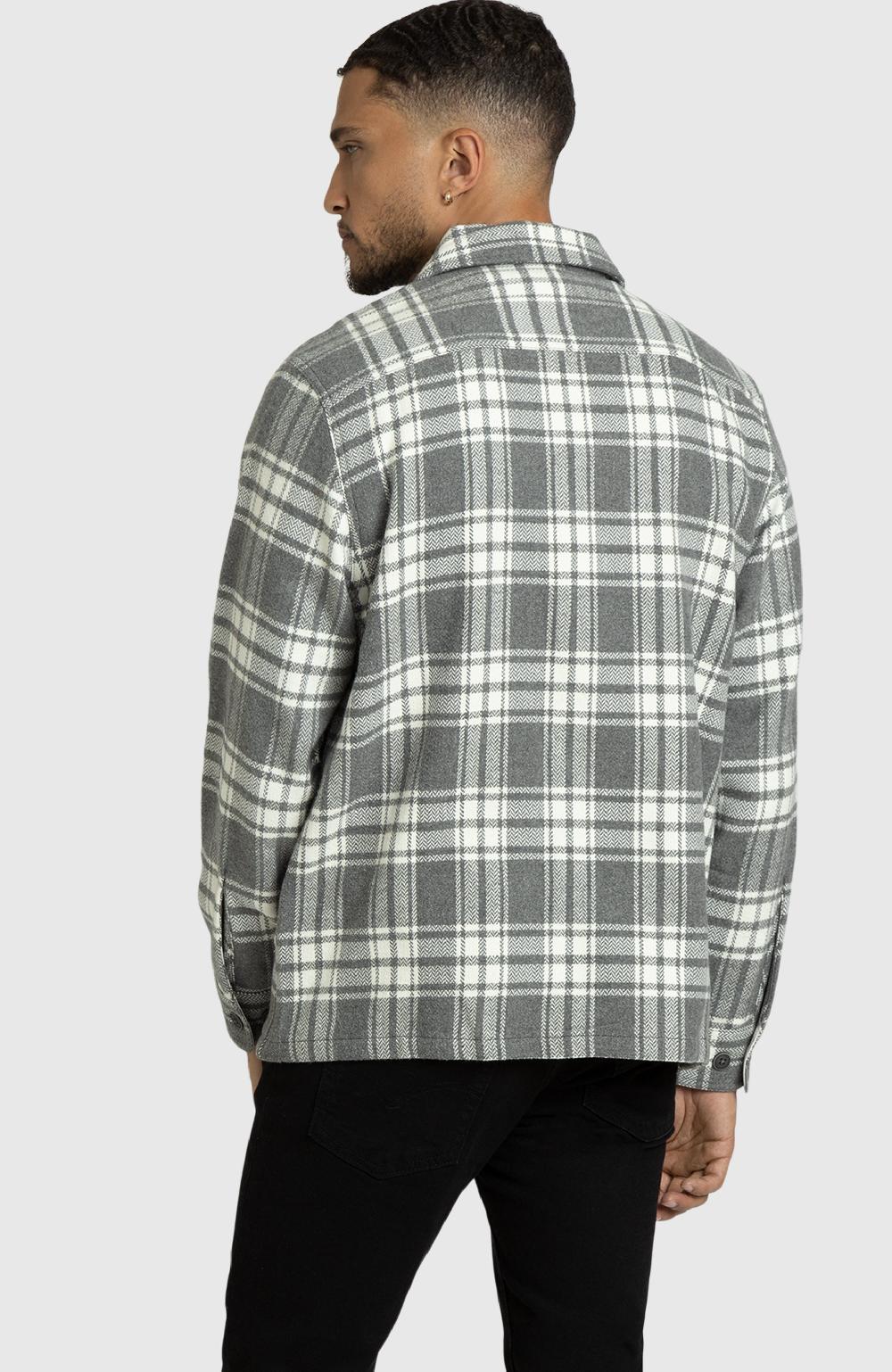 Boston Traders Grey And Ivory Herringbone Plaid Overshirt