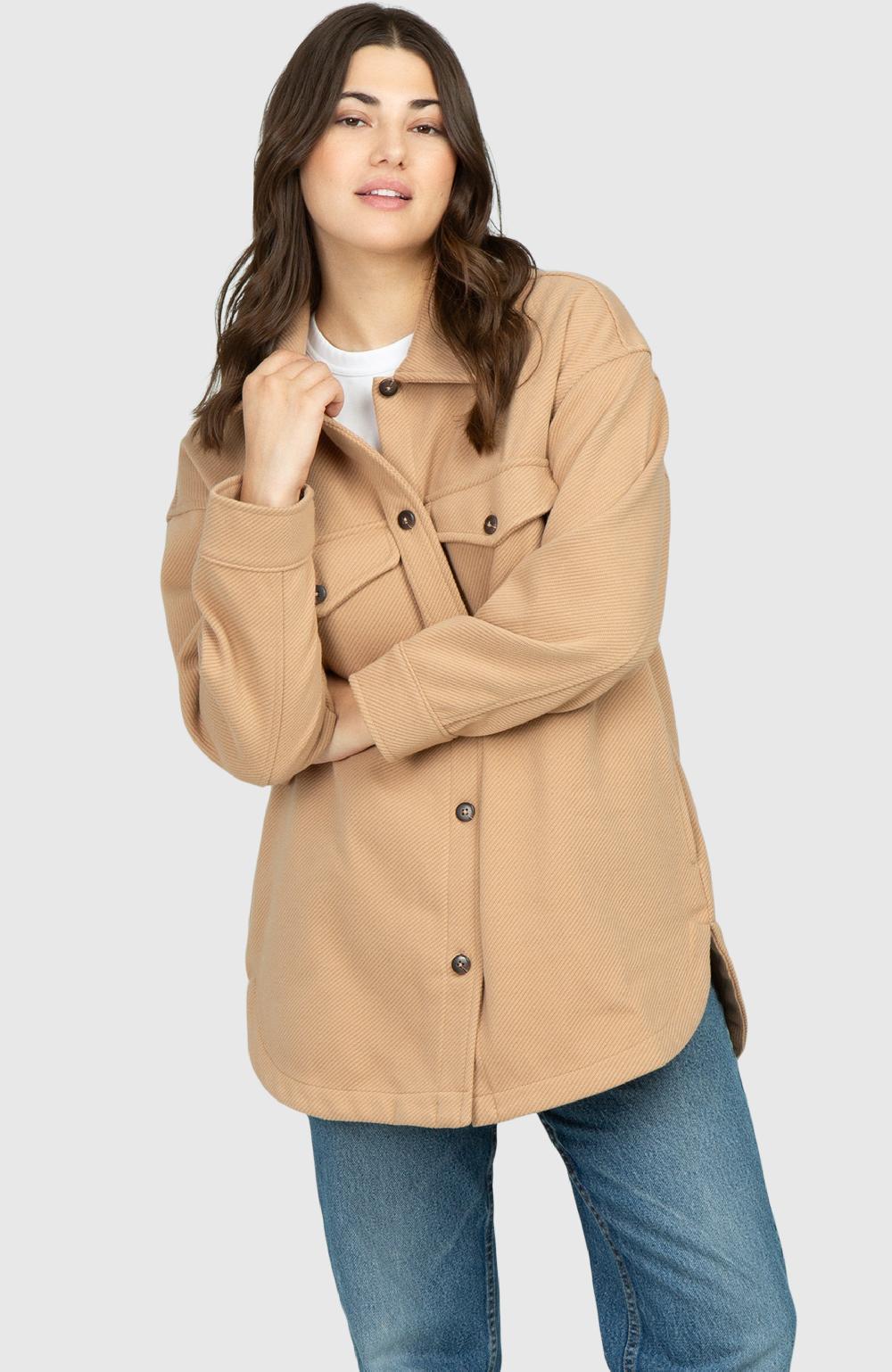 boston traders Hazelnut Oversized Twill Knit Shacket