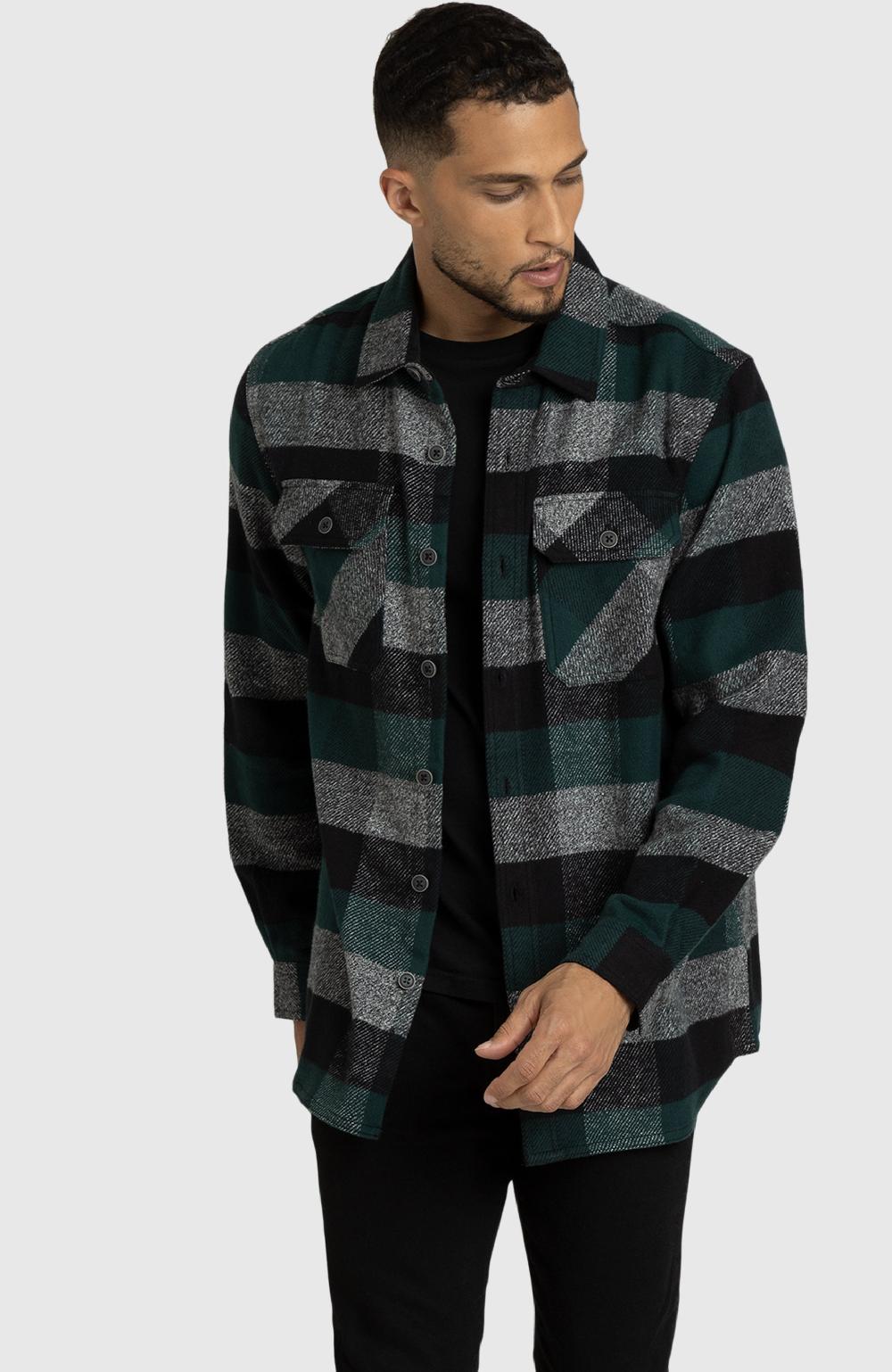Boston Traders Hunter Green Melange Plaid Overshirt