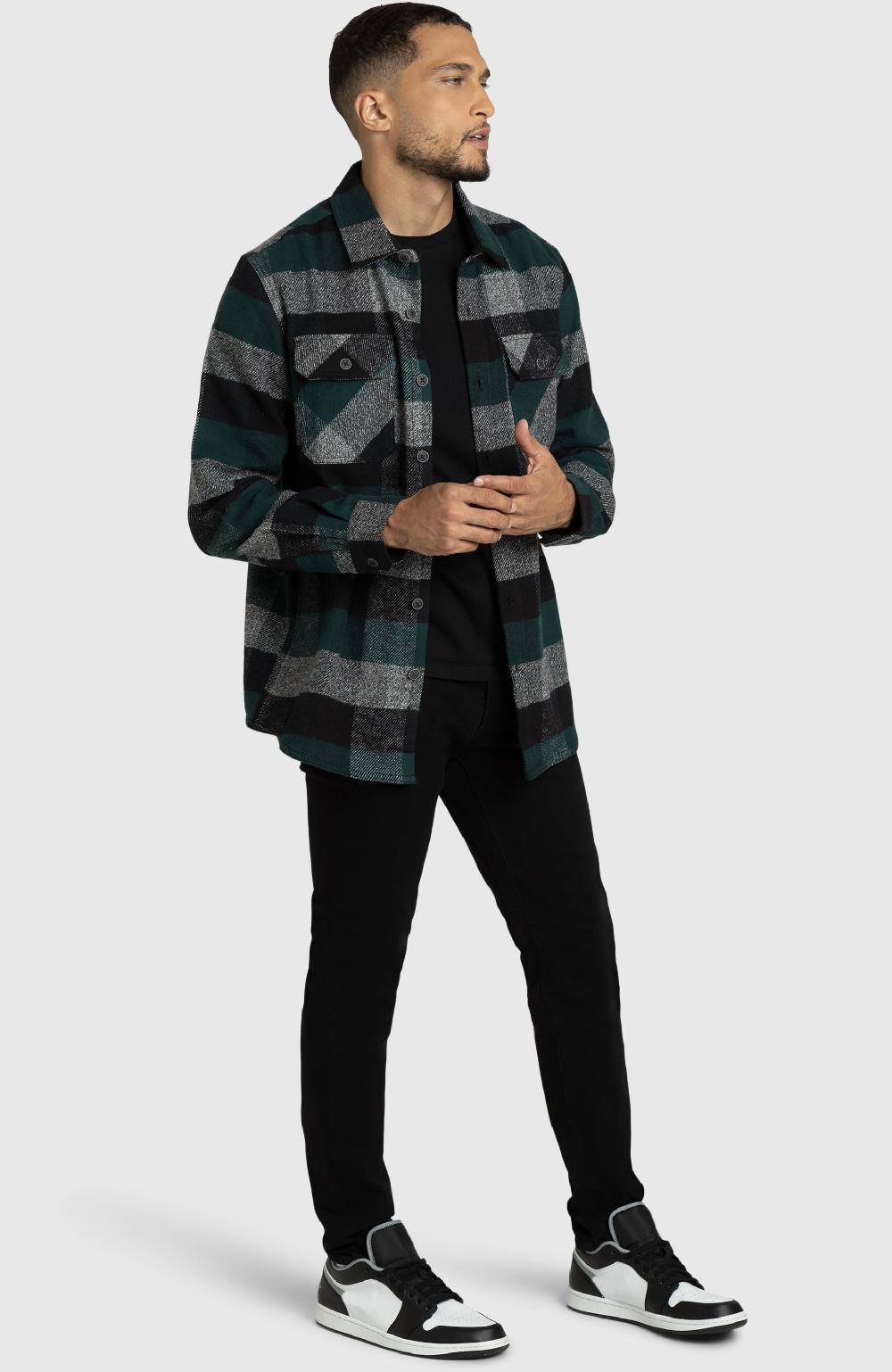 Boston Traders Hunter Green Melange Plaid Overshirt