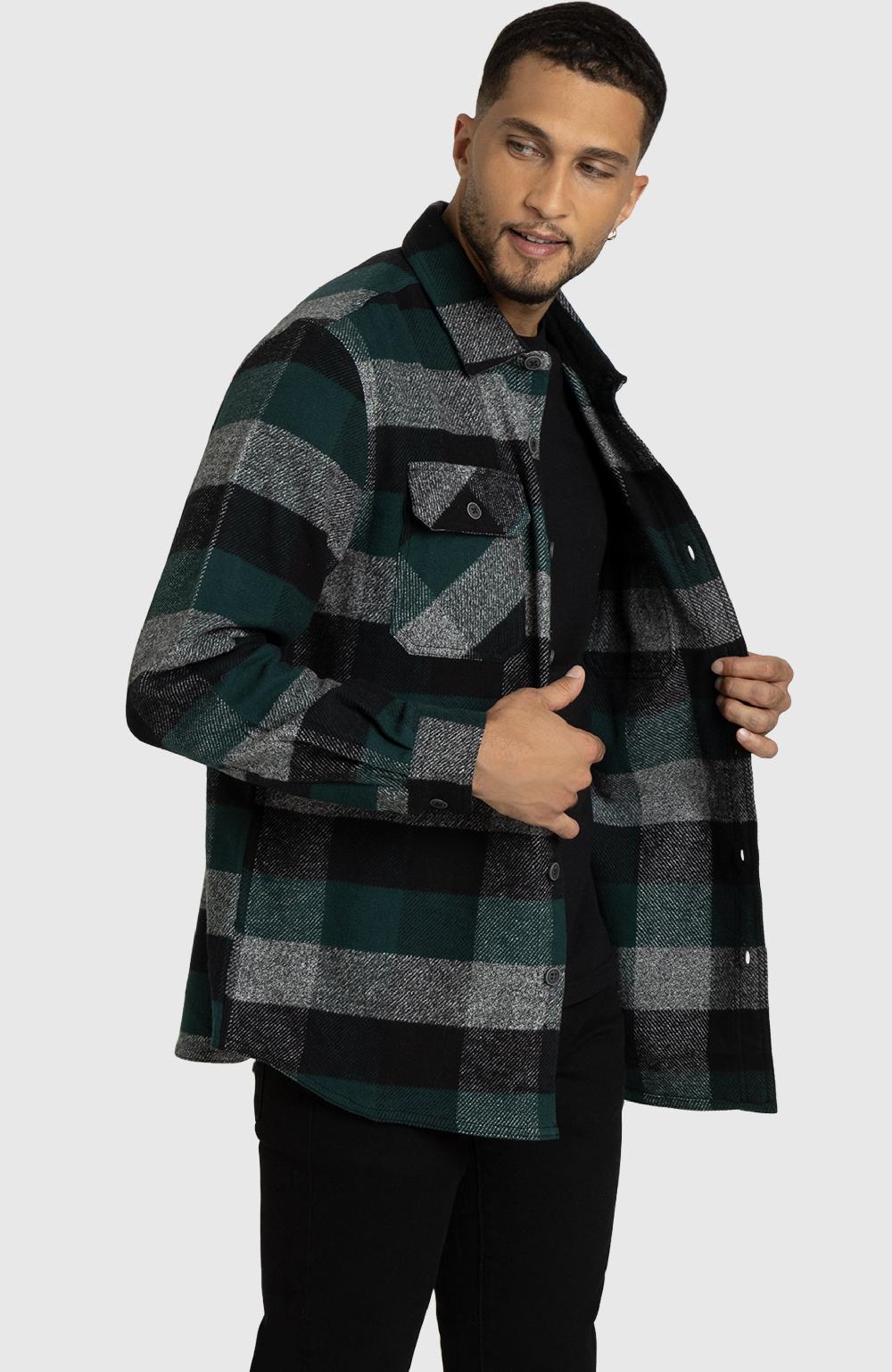 boston traders Hunter Green Melange Plaid Overshirt