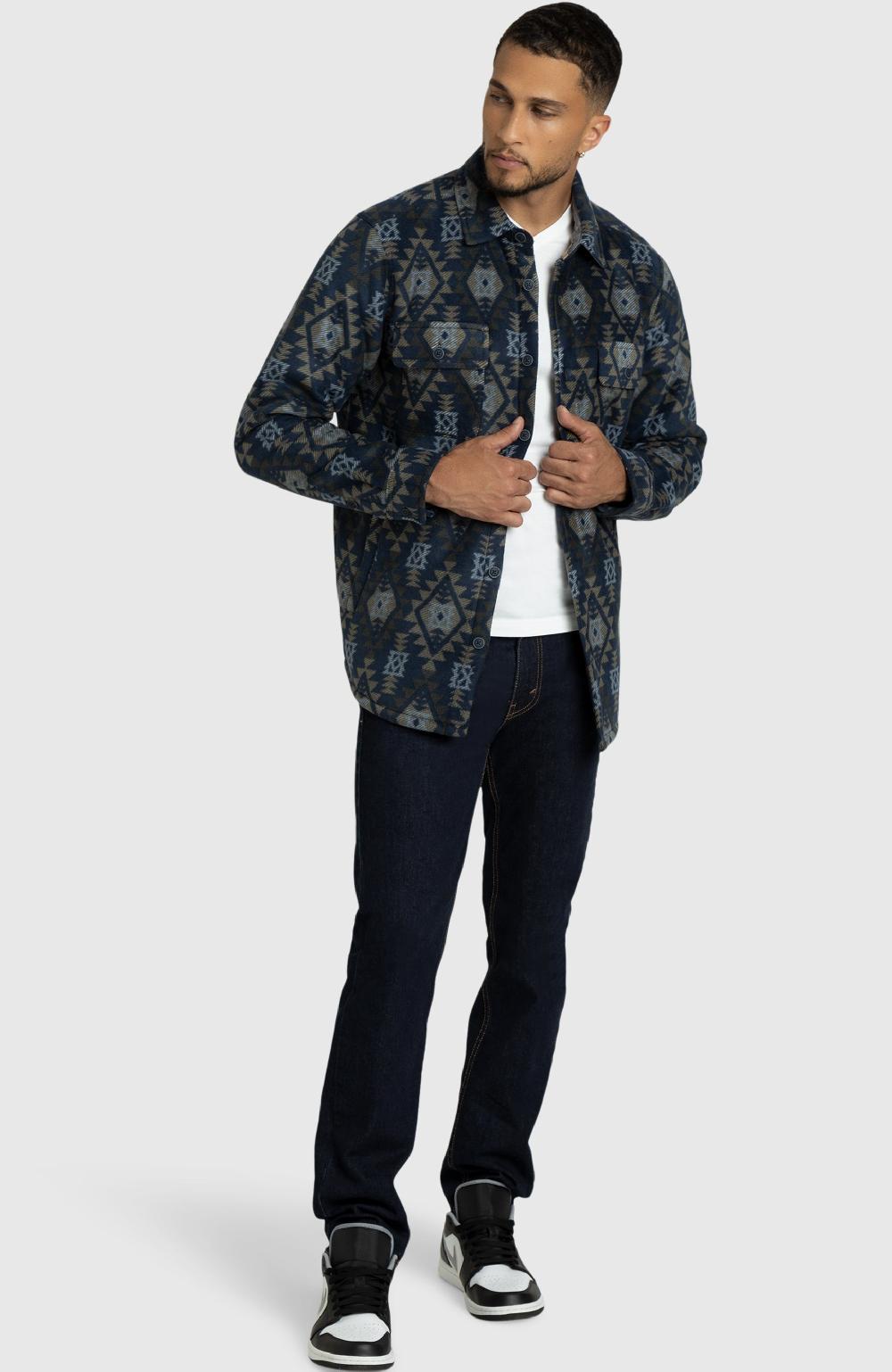 Boston Traders Navy Aztec Polar Fleece Shirt Jacket