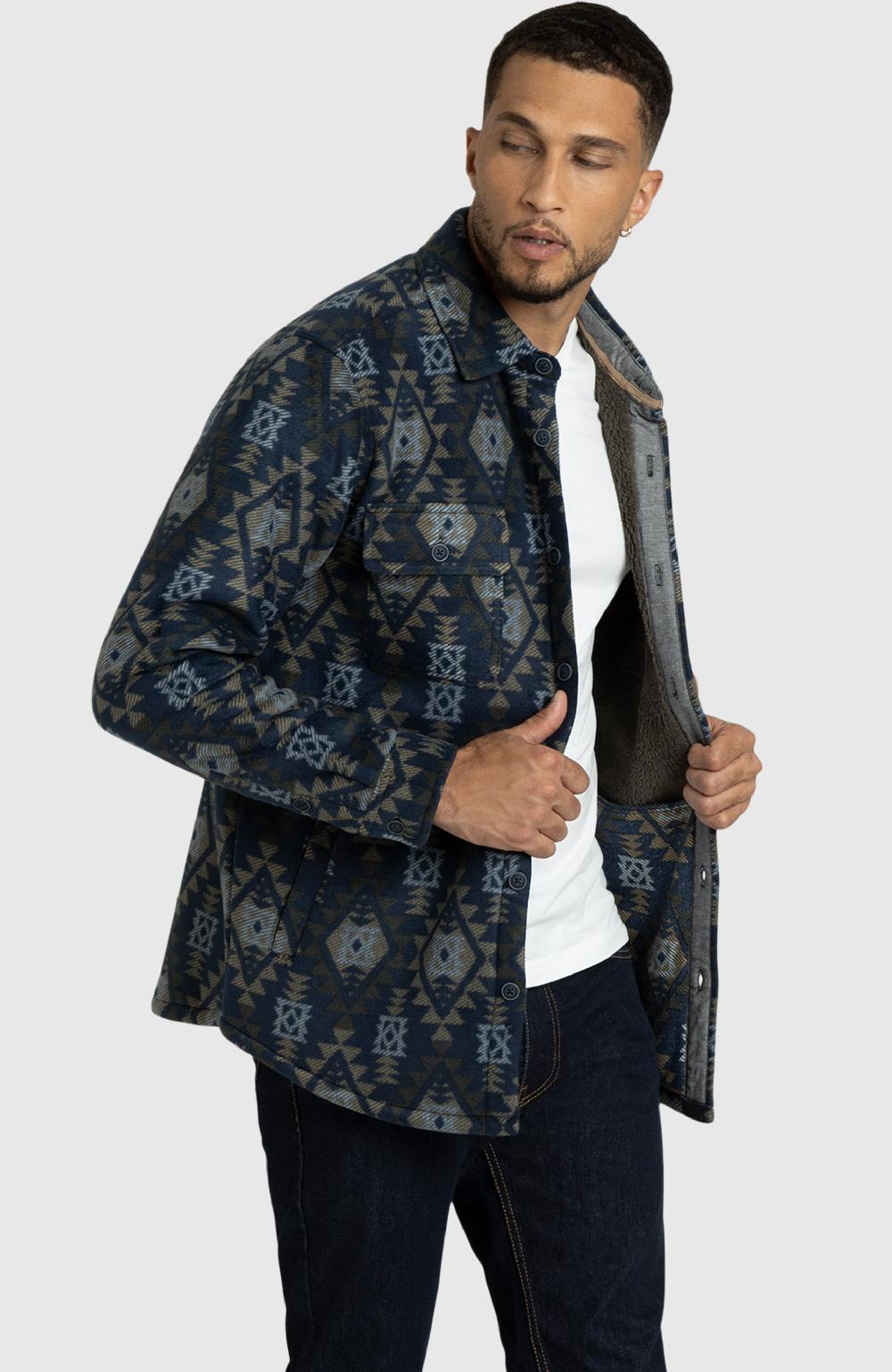 Boston Traders Navy Aztec Polar Fleece Shirt Jacket