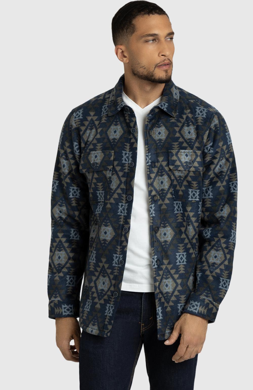 boston traders Navy Aztec Polar Fleece Shirt Jacket