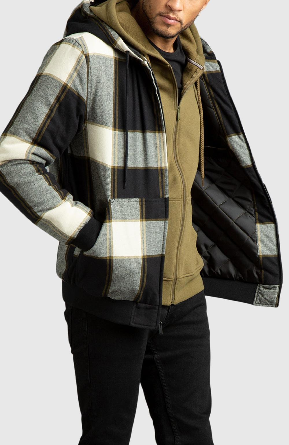Boston Traders Oatmeal Hooded Flannel Bomber Jacket