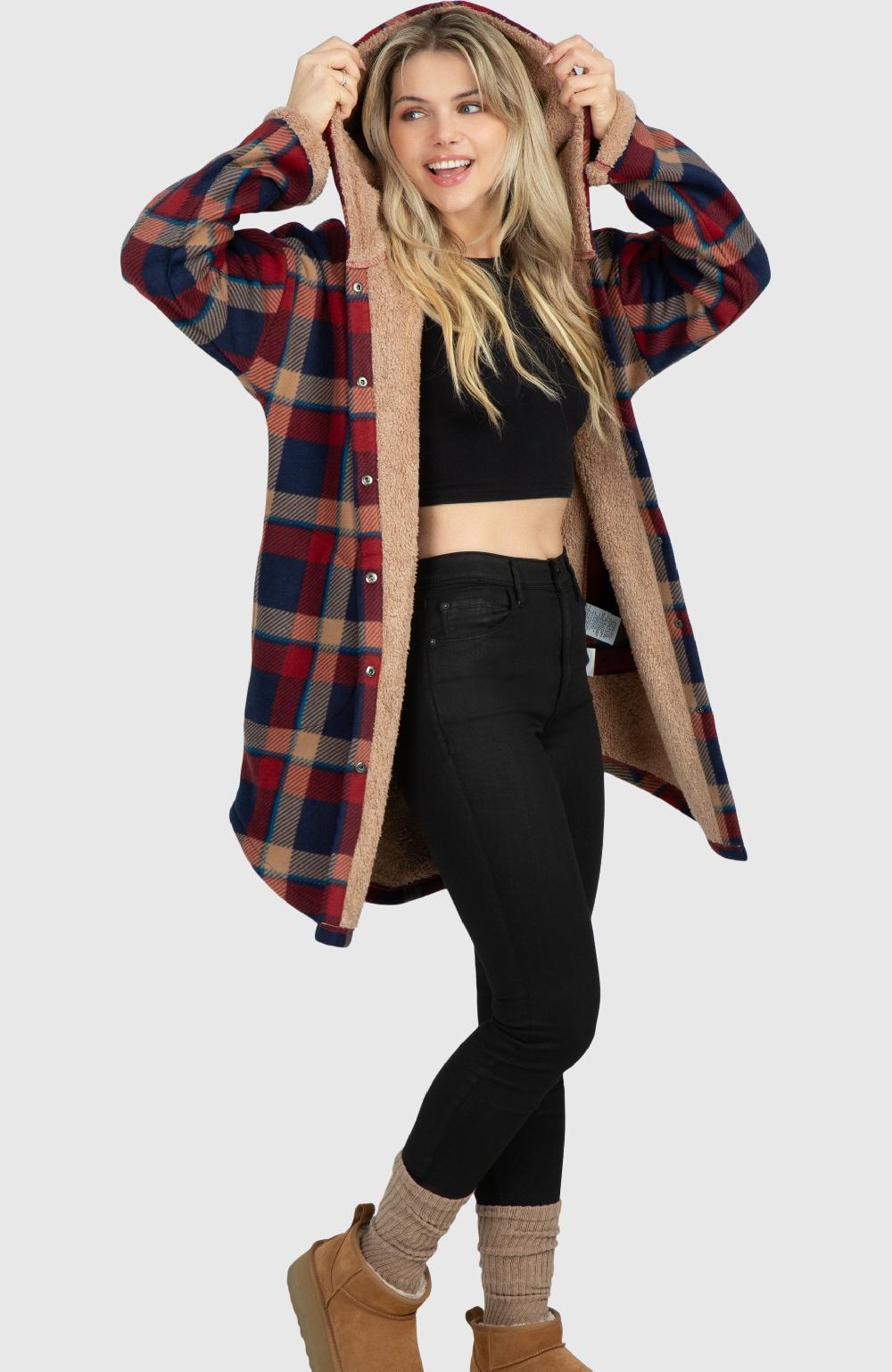 boston traders Retro Ruby Long Oversized Plush Hooded Jacket