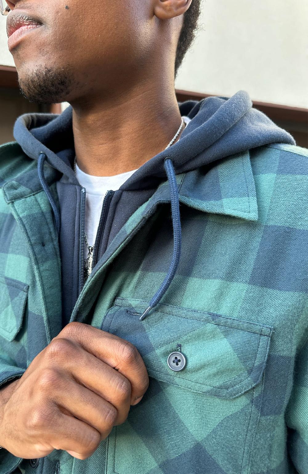 boston Traders Sea Green Hooded Flannel Shirt Jacket