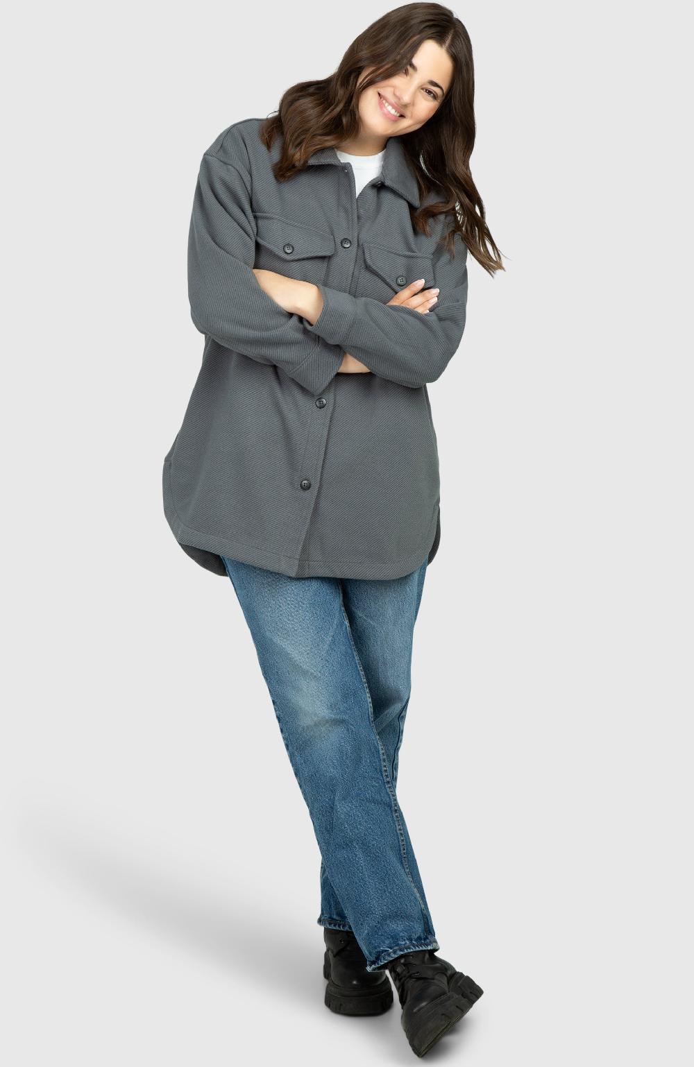 Boston Traders Slate Grey Oversized Twill Knit Shacket