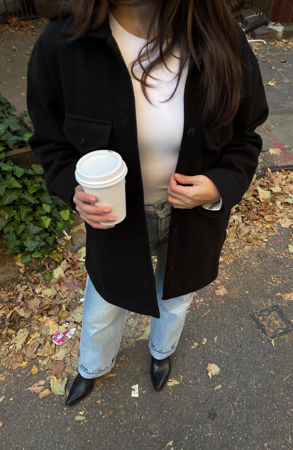 Boston Traders Smokey Black Oversized Twill Knit Shacket
