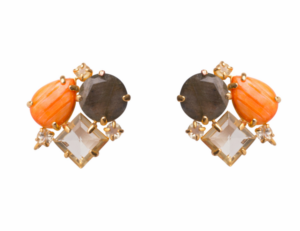Bounkit Black Onyx Clear Quartz & Pearl Vermeil Earrings