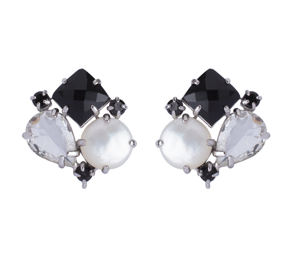 bounkit Black Onyx Clear Quartz & Pearl Vermeil Earrings