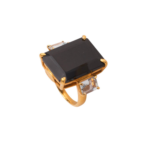 bounkit Black Onyx & Aquamarine Ring