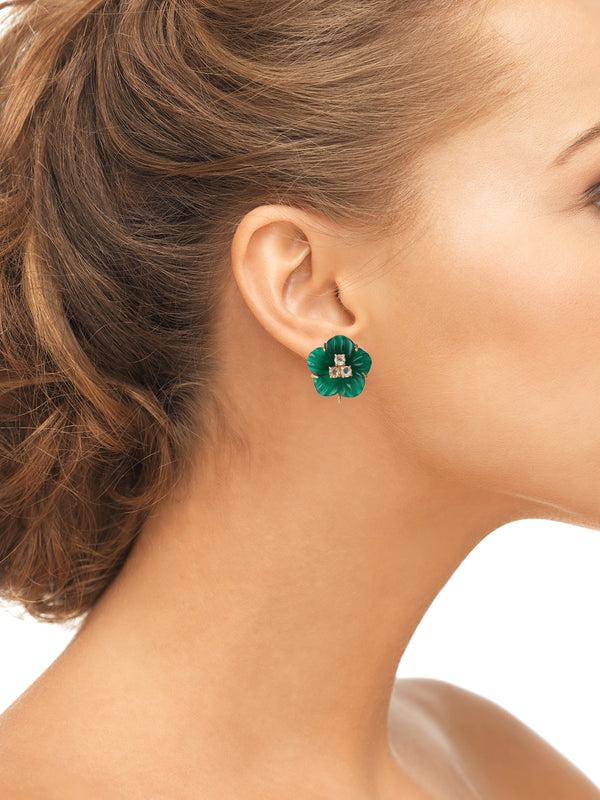 Bounkit Green Agate & Clear Quartz Studs