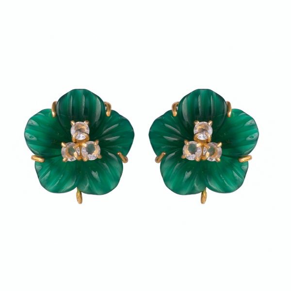 bounkit Green Agate & Clear Quartz Studs