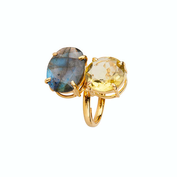 bounkit Labradorite & Lemon Quartz Ring