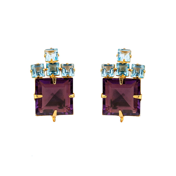 Bounkit Green Onyx & Clear Quartz Stud Earrings (more Colors)
