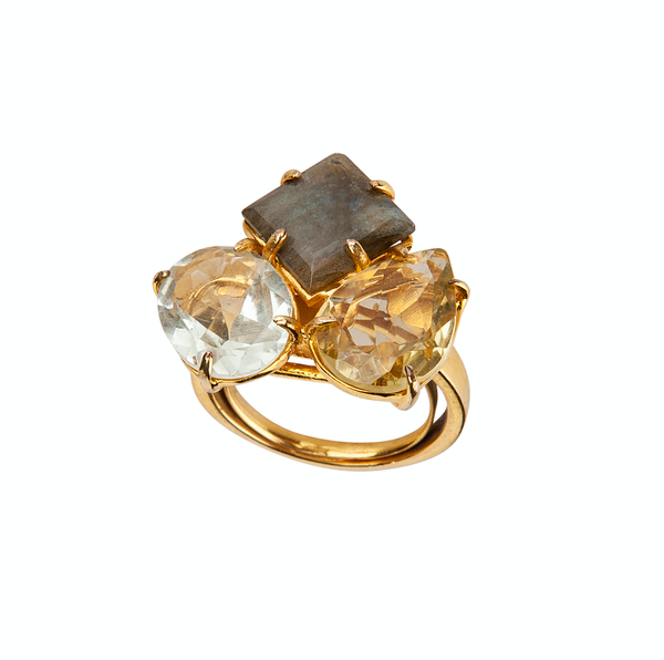 bounkit Labradorite Lemon Quartz & Green Amethyst Ring