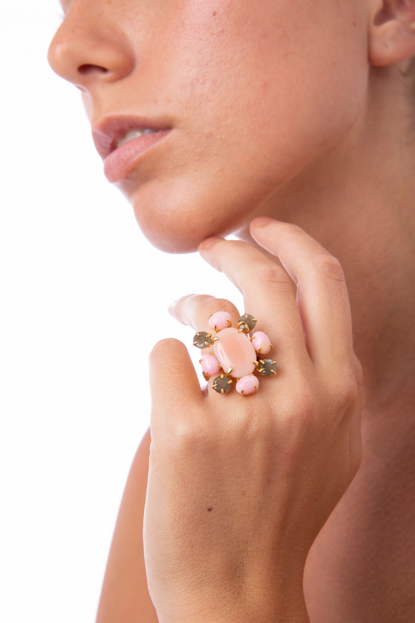 Bounkit Pink Opal Labradorite And Pink M.O.P. Ring (more Colors)