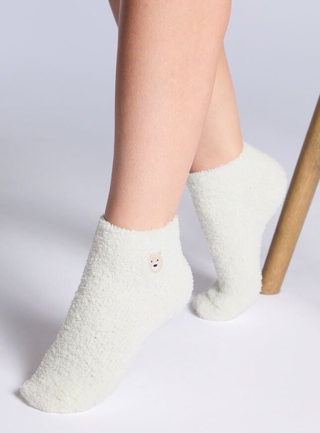 Boux Avenue 2 Pack Bear & Bow Fluffy Trainer Socks - Neutral Mix