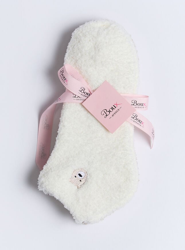 Boux Avenue 2 Pack Bear & Bow Fluffy Trainer Socks - Neutral Mix