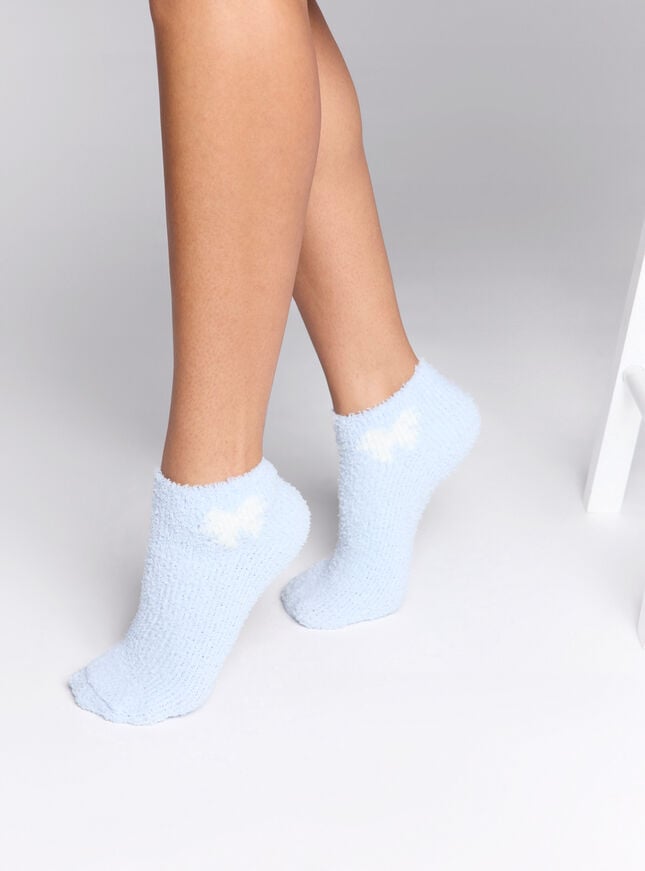 Boux Avenue 2 Pack Bow Fluffy Trainer Socks - Blue Mix