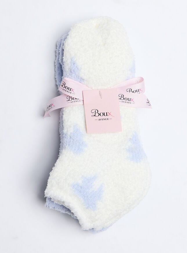 Boux Avenue 2 Pack Bow Fluffy Trainer Socks - Blue Mix