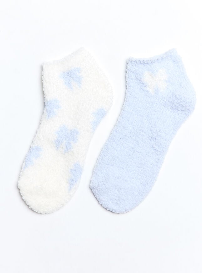 boux avenue 2 pack bow fluffy trainer socks - Blue Mix