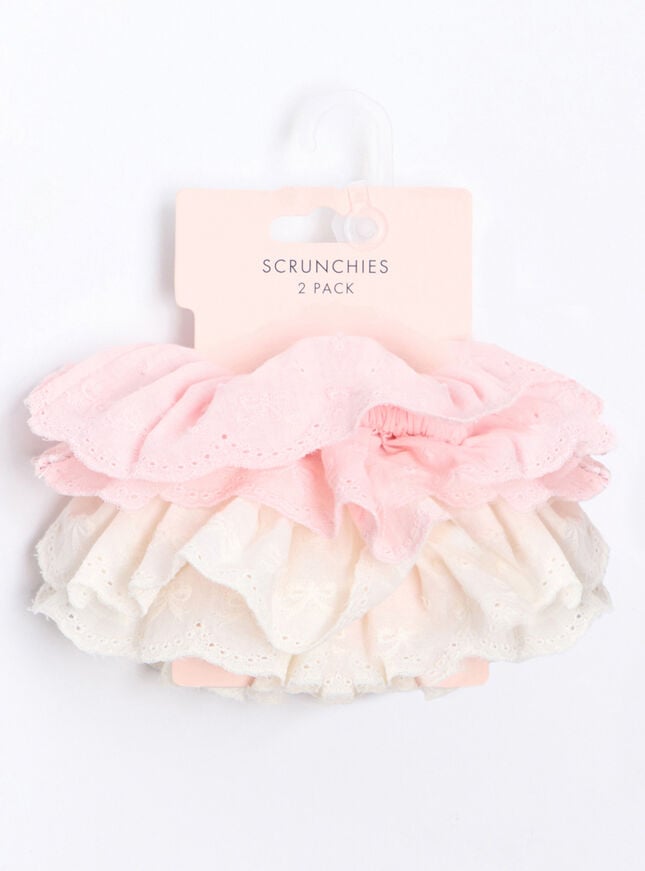 Boux Avenue 2 Pack Broderie Oversized Hair Scrunchies - Ivory Mix