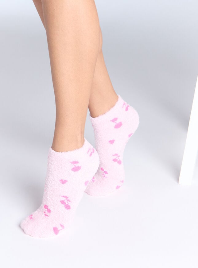 Boux Avenue 2 Pack Cherry Fluffy Trainer Socks - Pink Mix