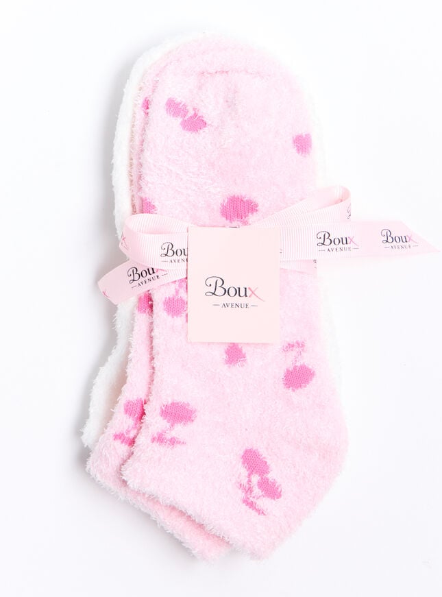 Boux Avenue 2 Pack Cherry Fluffy Trainer Socks - Pink Mix