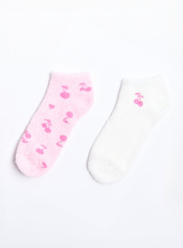 boux avenue 2 pack cherry fluffy trainer socks - Pink Mix