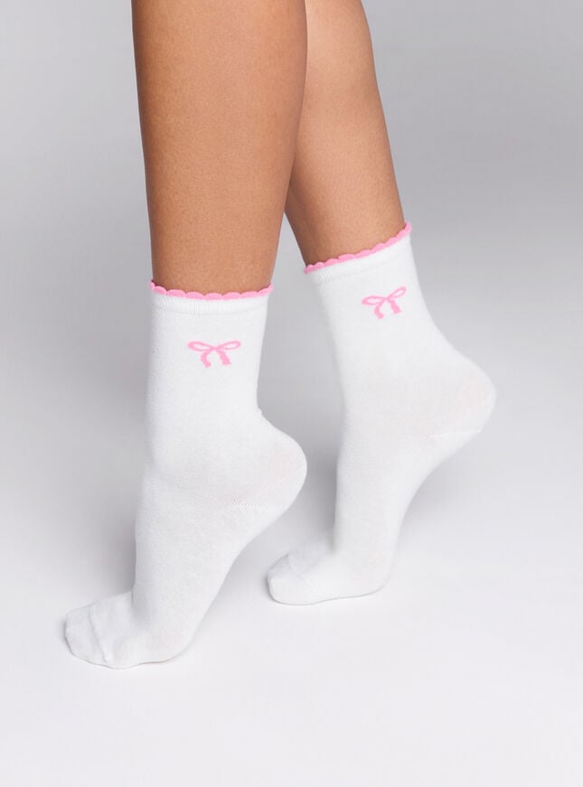 Boux Avenue 2 Pack Floral & Bow Cotton Ankle Socks - Pink Mix