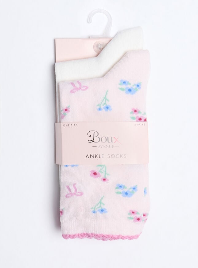 Boux Avenue 2 Pack Floral & Bow Cotton Ankle Socks - Pink Mix