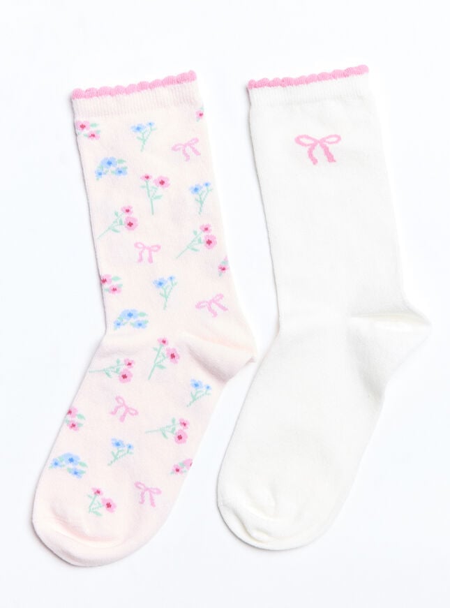 boux avenue 2 pack floral & bow cotton ankle socks - Pink Mix