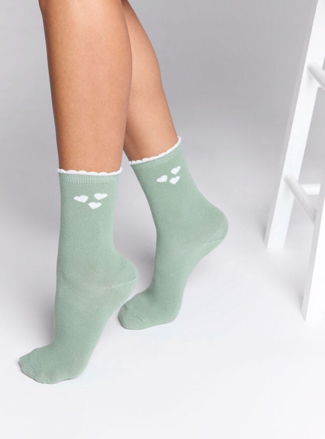 Boux Avenue 2 Pack Heart Cotton Ankle Socks - Pistachio