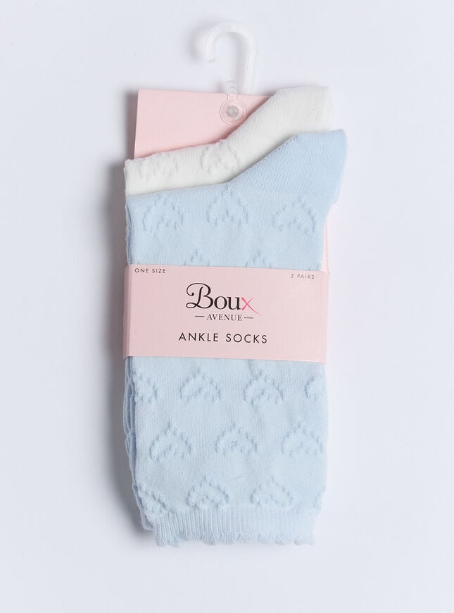 Boux Avenue 2 Pack Heart Cotton Pointelle Ankle Socks - Blue Mix