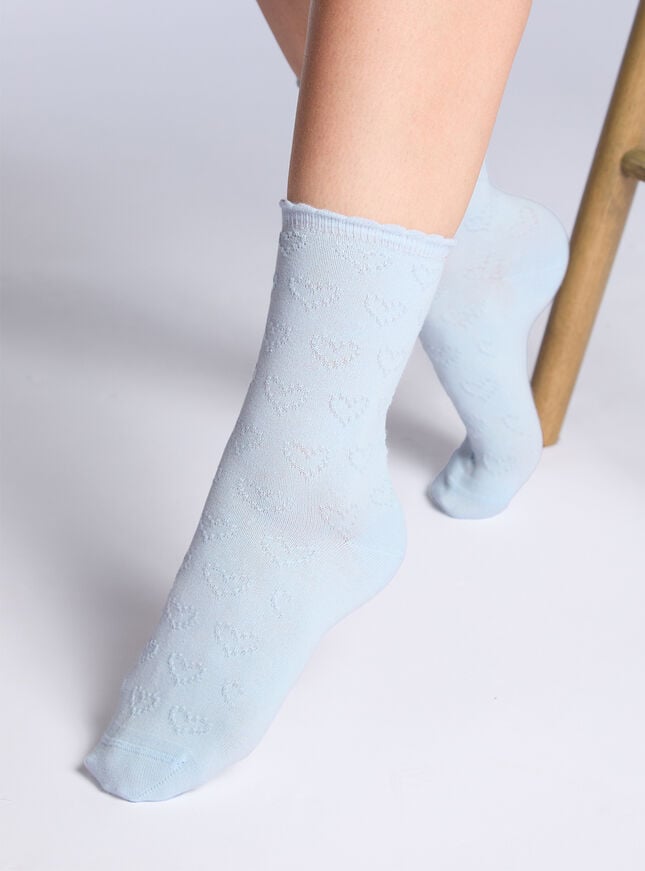 Boux Avenue 2 Pack Heart Cotton Pointelle Ankle Socks - Blue Mix
