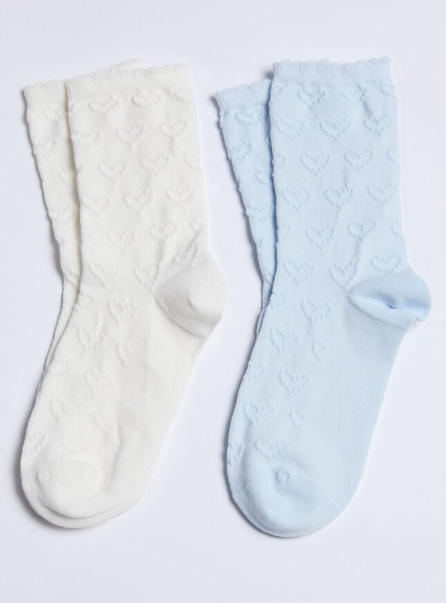 boux avenue 2 pack heart cotton pointelle ankle socks - Blue Mix