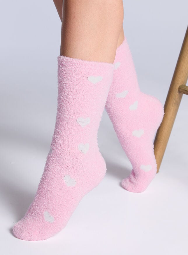 Boux Avenue 2 Pack Heart Fluffy Ankle Socks - Pink Mix