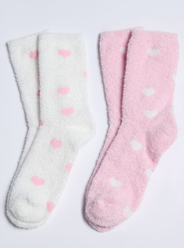 boux avenue 2 pack heart fluffy ankle socks - Pink Mix