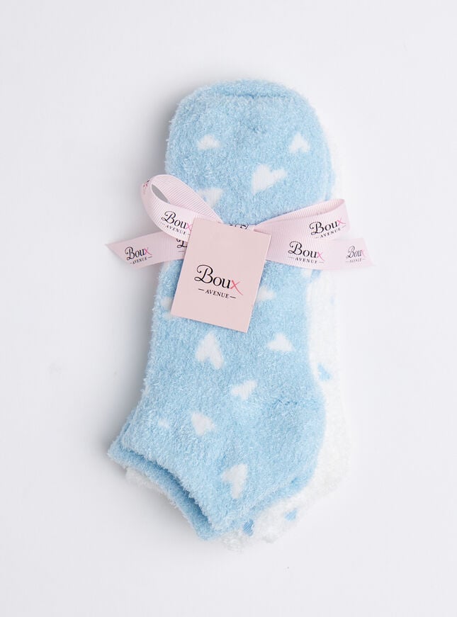 Boux Avenue 2 Pack Heart Fluffy Trainer Socks - Blue Mix