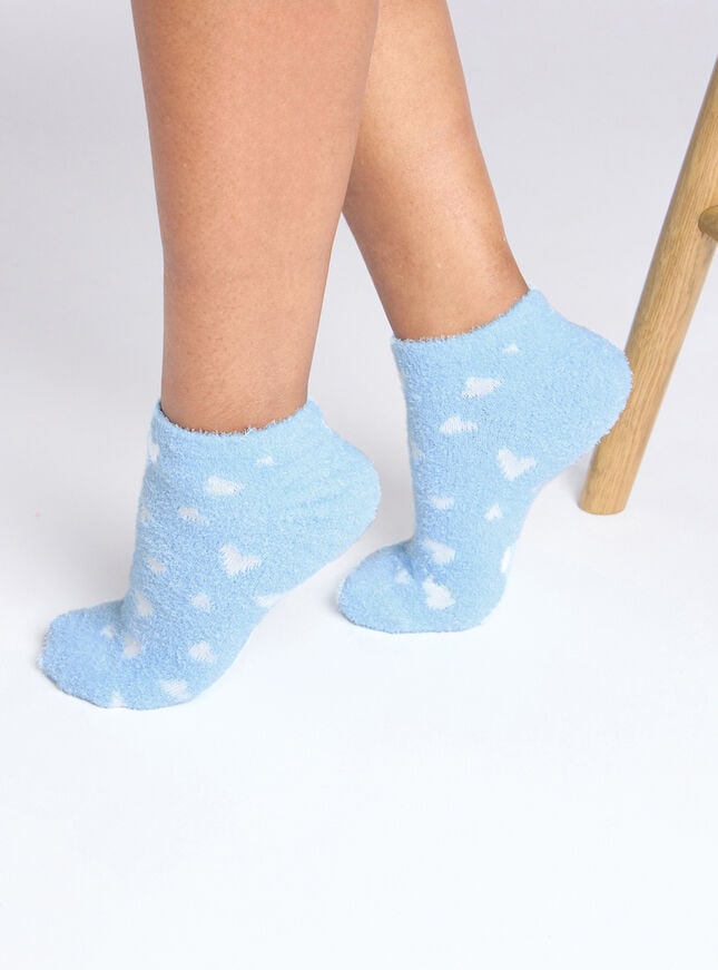 Boux Avenue 2 Pack Heart Fluffy Trainer Socks - Blue Mix