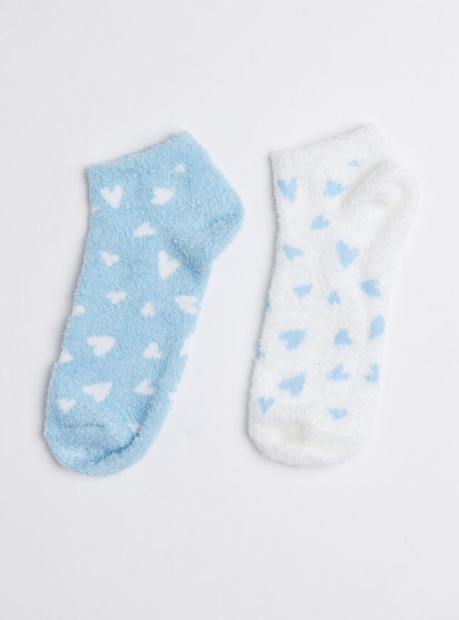 boux avenue 2 pack heart fluffy trainer socks - Blue Mix