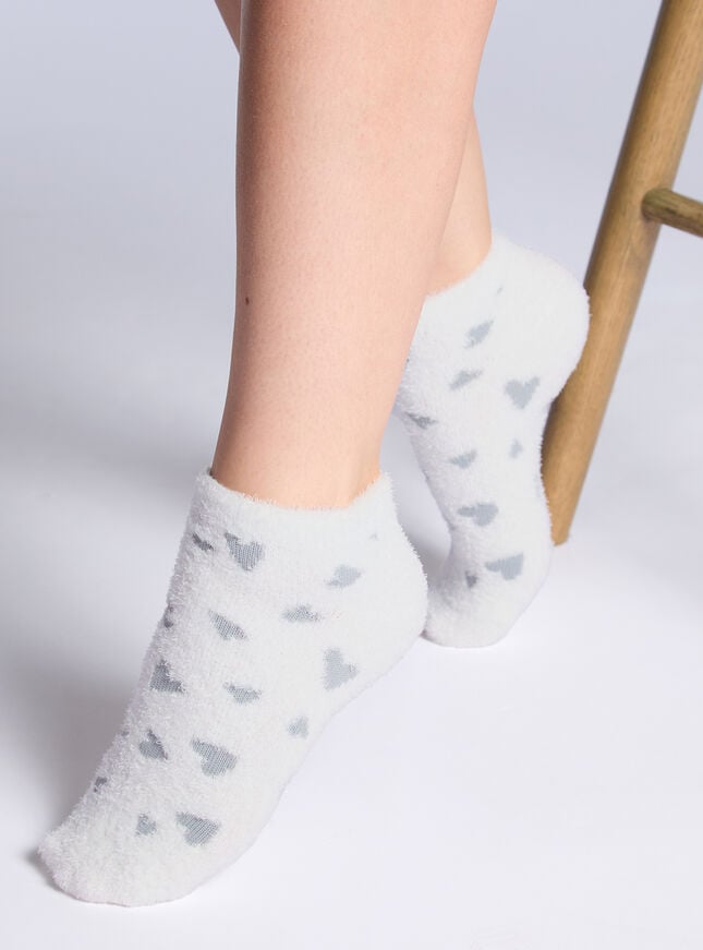 Boux Avenue 2 Pack Heart Fluffy Trainer Socks - Grey Mix