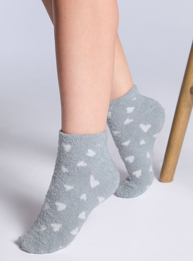 Boux Avenue 2 Pack Heart Fluffy Trainer Socks - Grey Mix