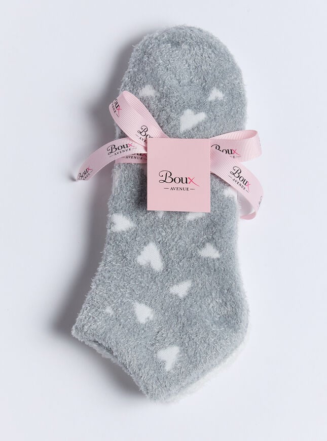 Boux Avenue 2 Pack Heart Fluffy Trainer Socks - Grey Mix